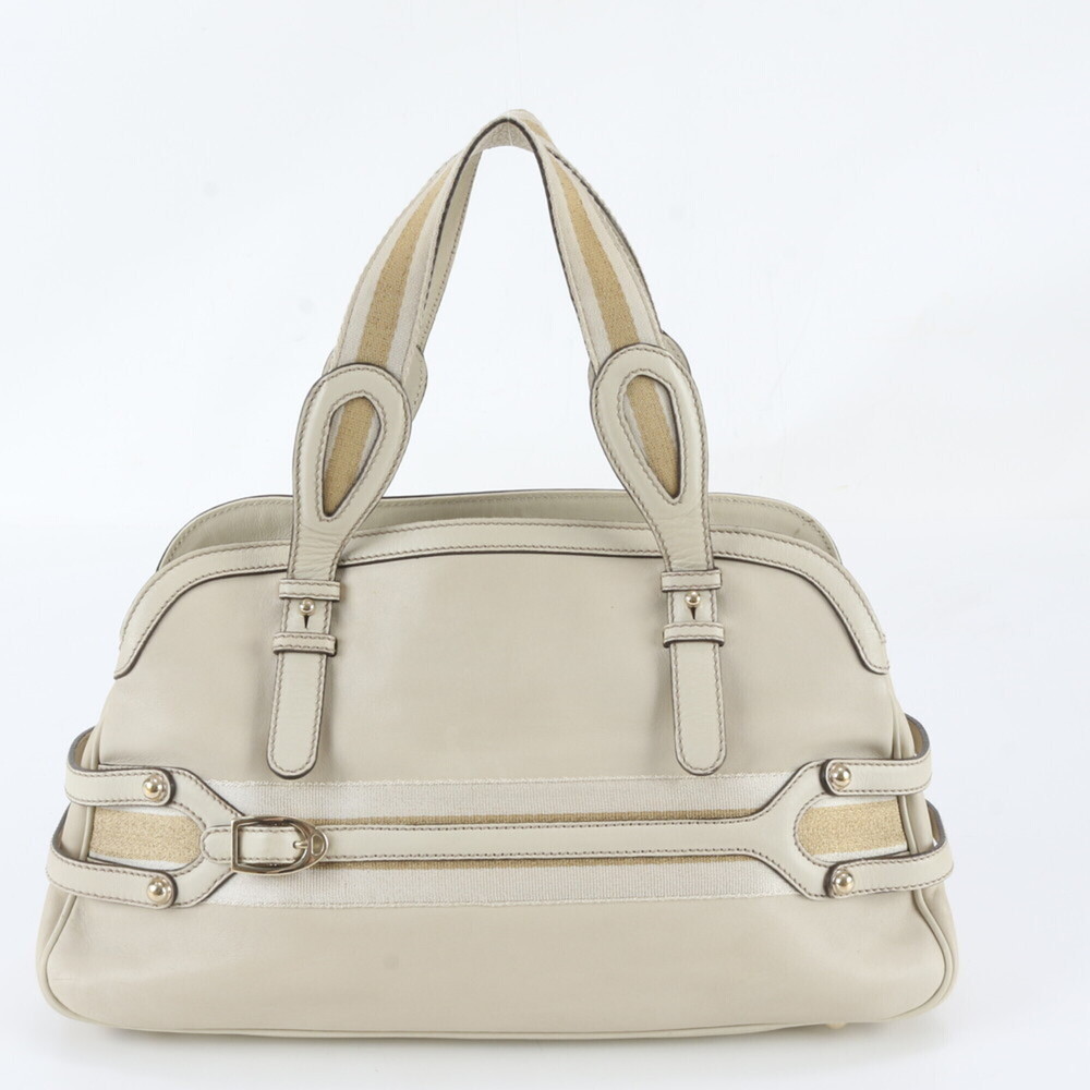 Gucci 169958 Leather Tote Bag Shoulder Handbag Mini Boston Beige Women's
